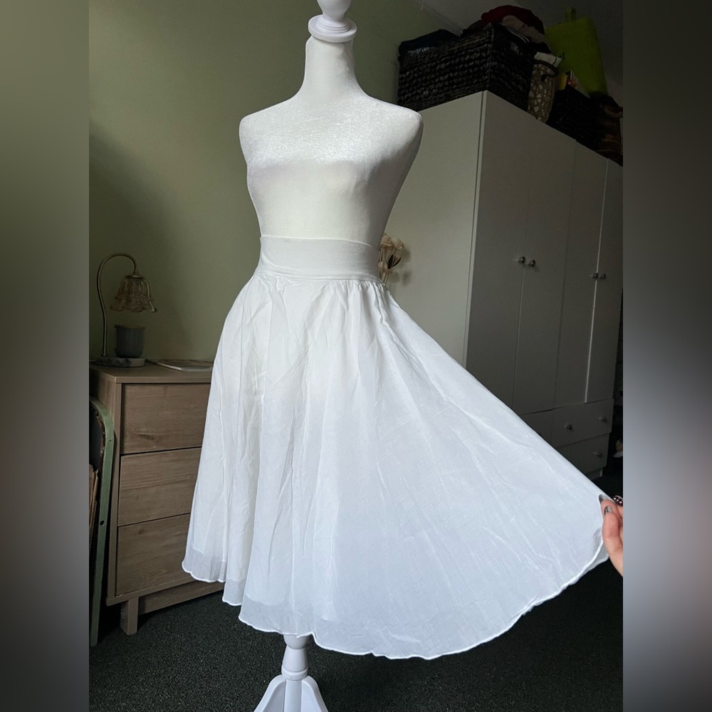 HARDTAIL 100% Cotton High-Wait White Airy Circle Midi Knee-Length Modest Skirt L